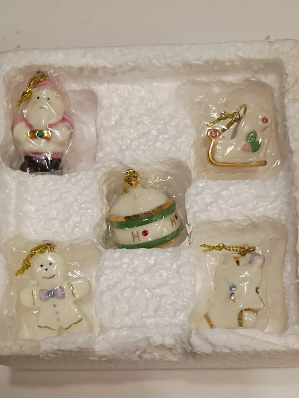 Vintage Lenox Porcelain White Holiday Ornament Set(5)
